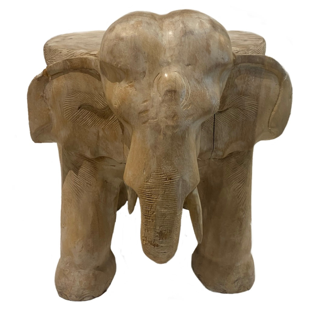 Solid Wood Carved Elephant Stool