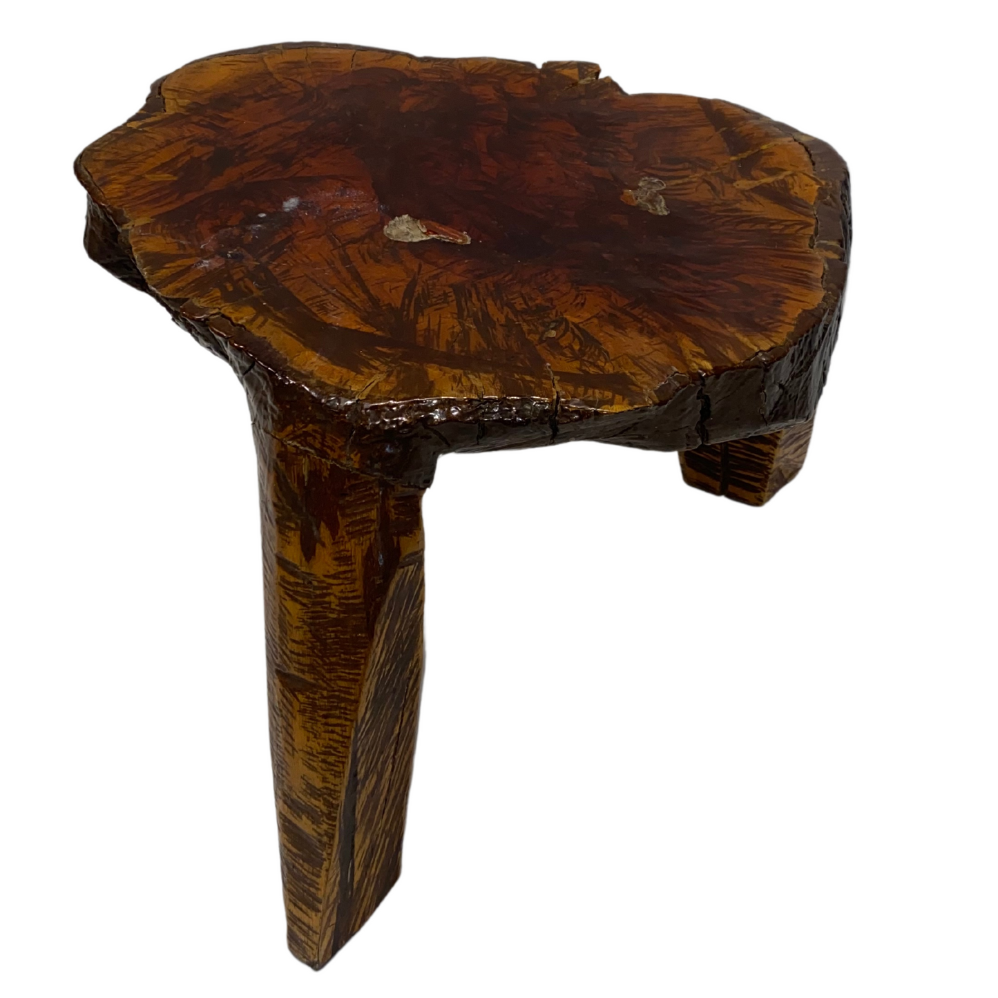 Three Legged Carved Raw Wood Table