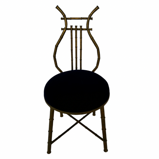 Gilt Metal Chair with Blue Velvet Seat