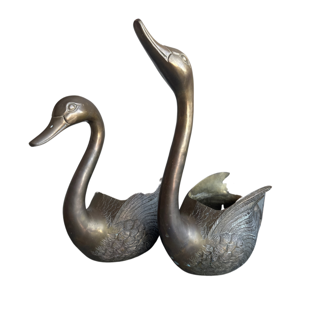 Pair of Brass Swans