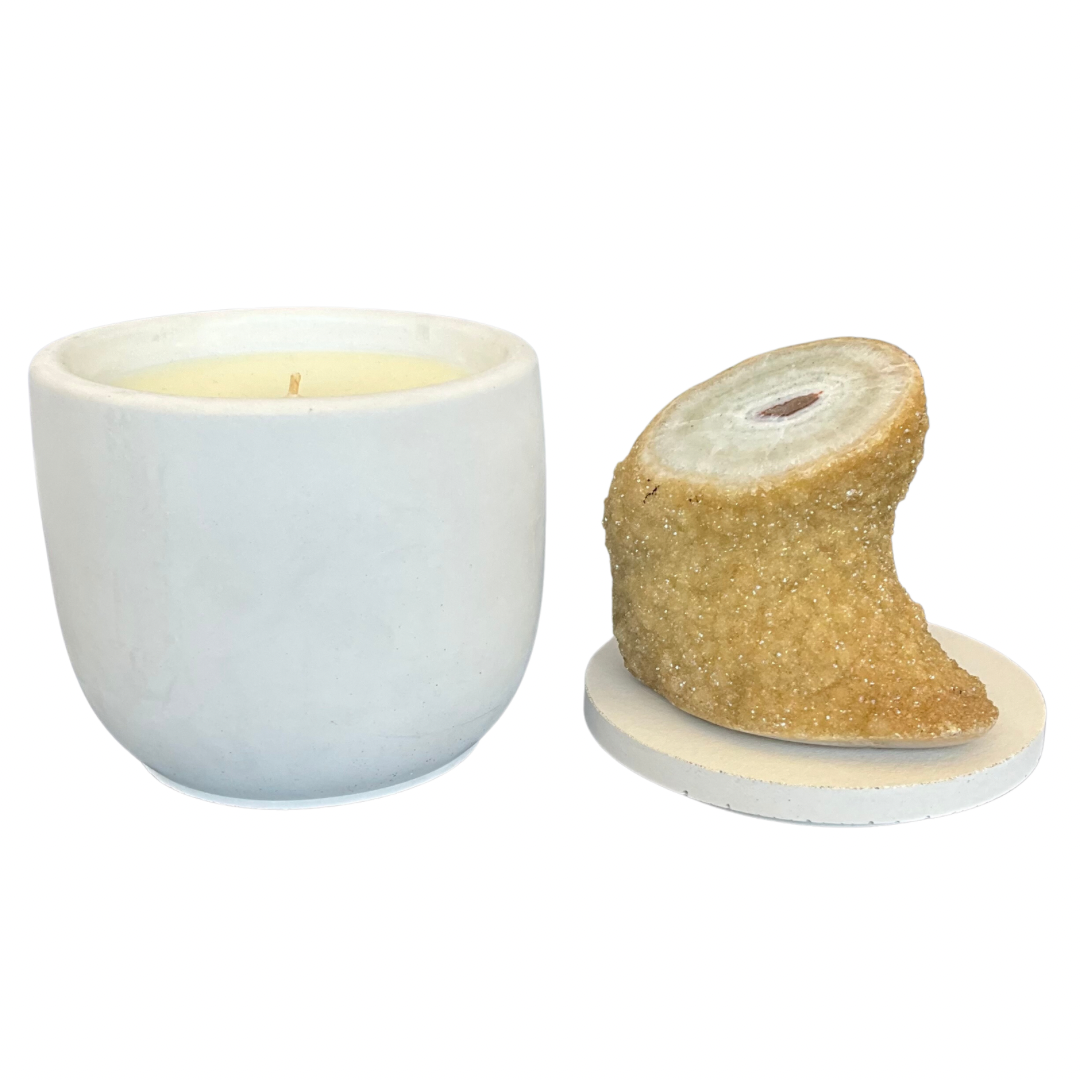 Citrine Druzy Unique Crystal Lid Gardenia Candle