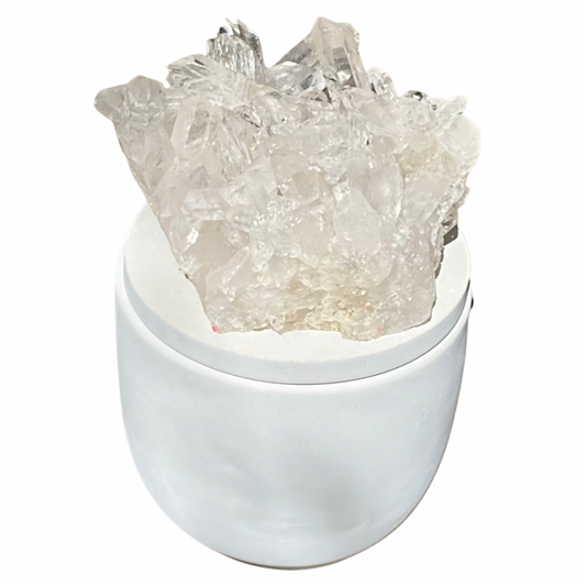 Large Clear Quartz Crystal Generator Lid Candle