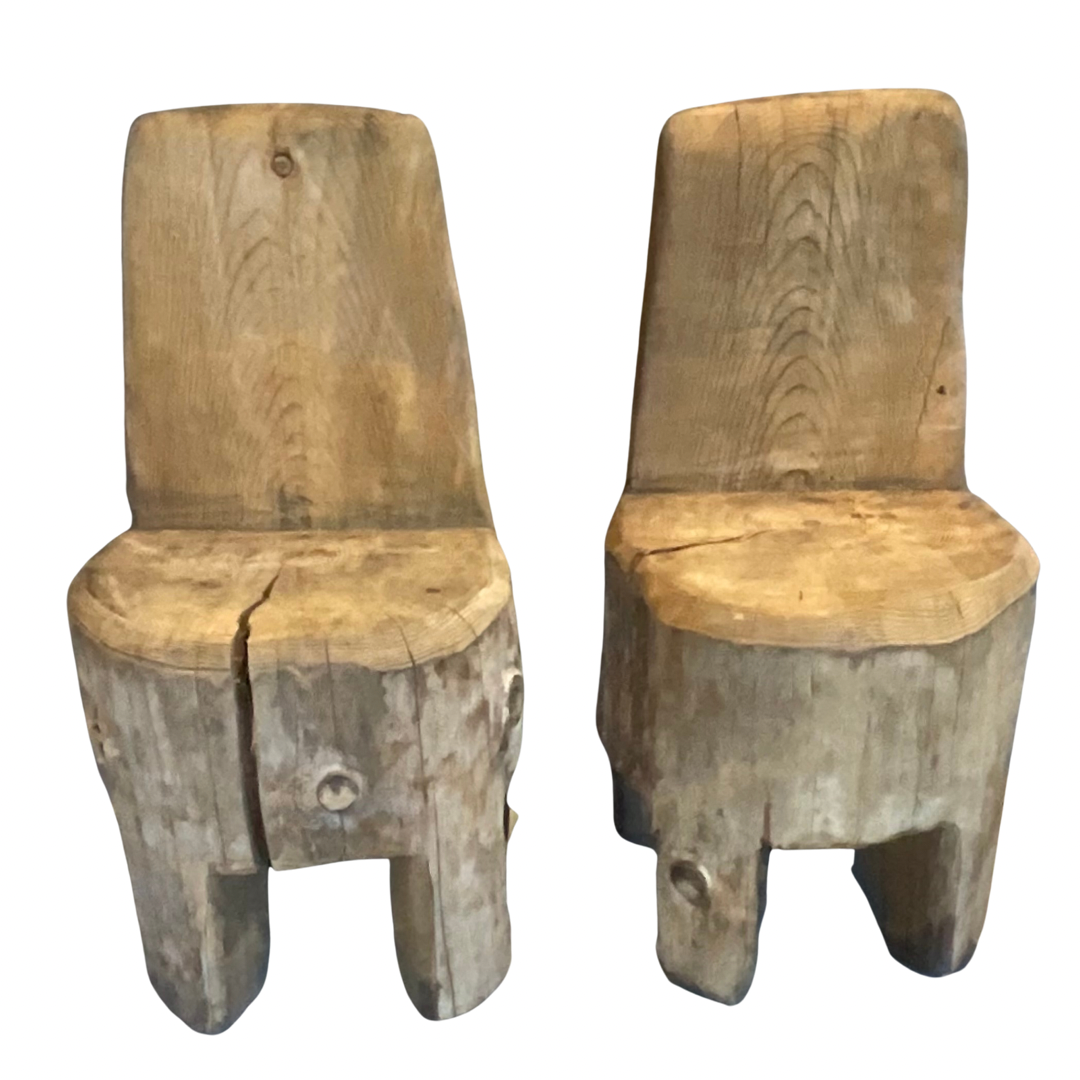 Set of 4 Carved Wood Chairs