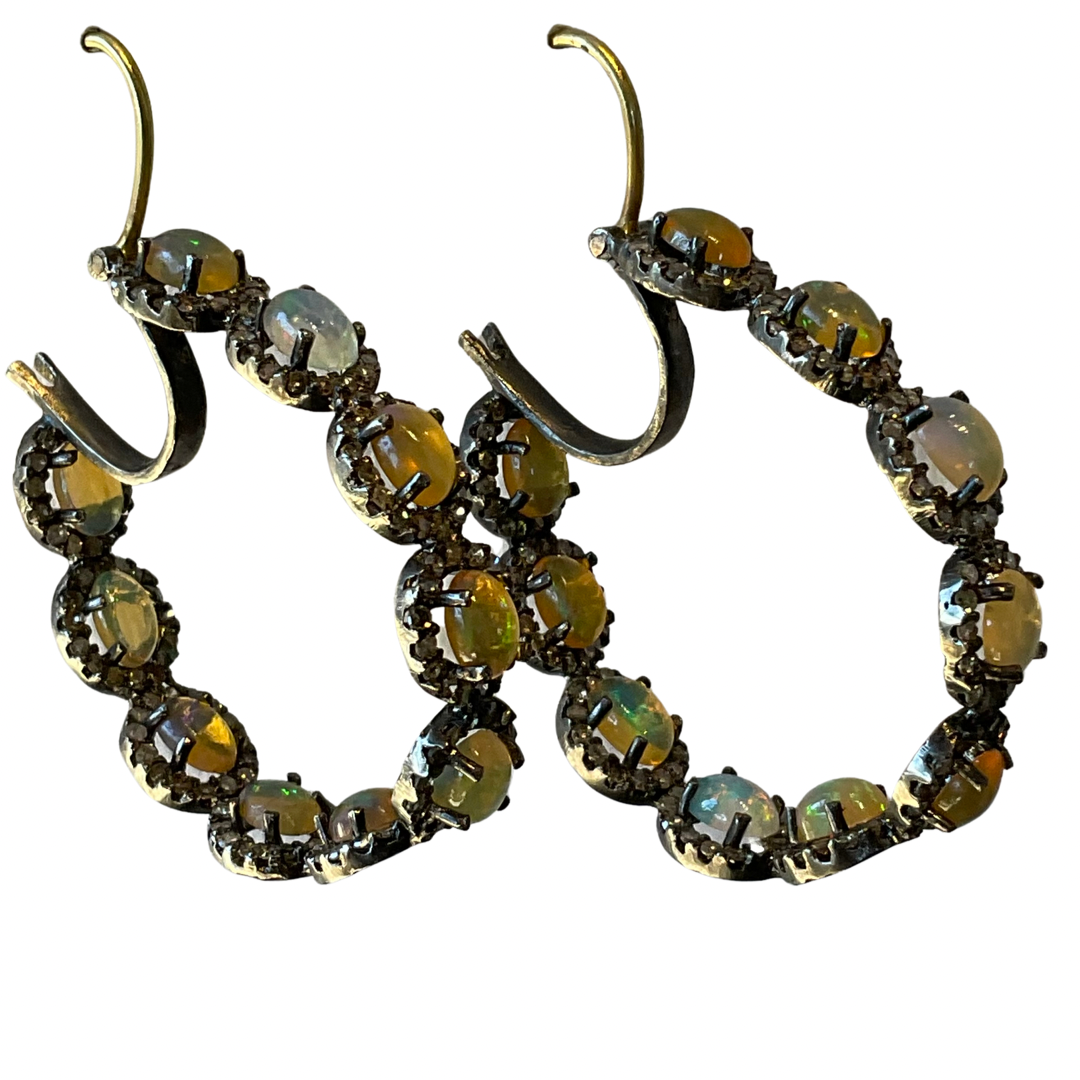 Diamond & Opal Hoop Earrings