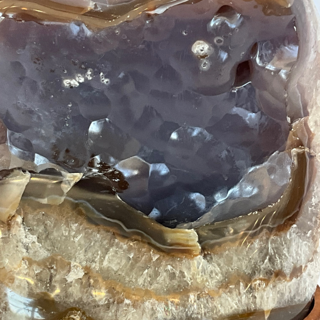 Quartz Crystal with Agate Band on Wood Stand