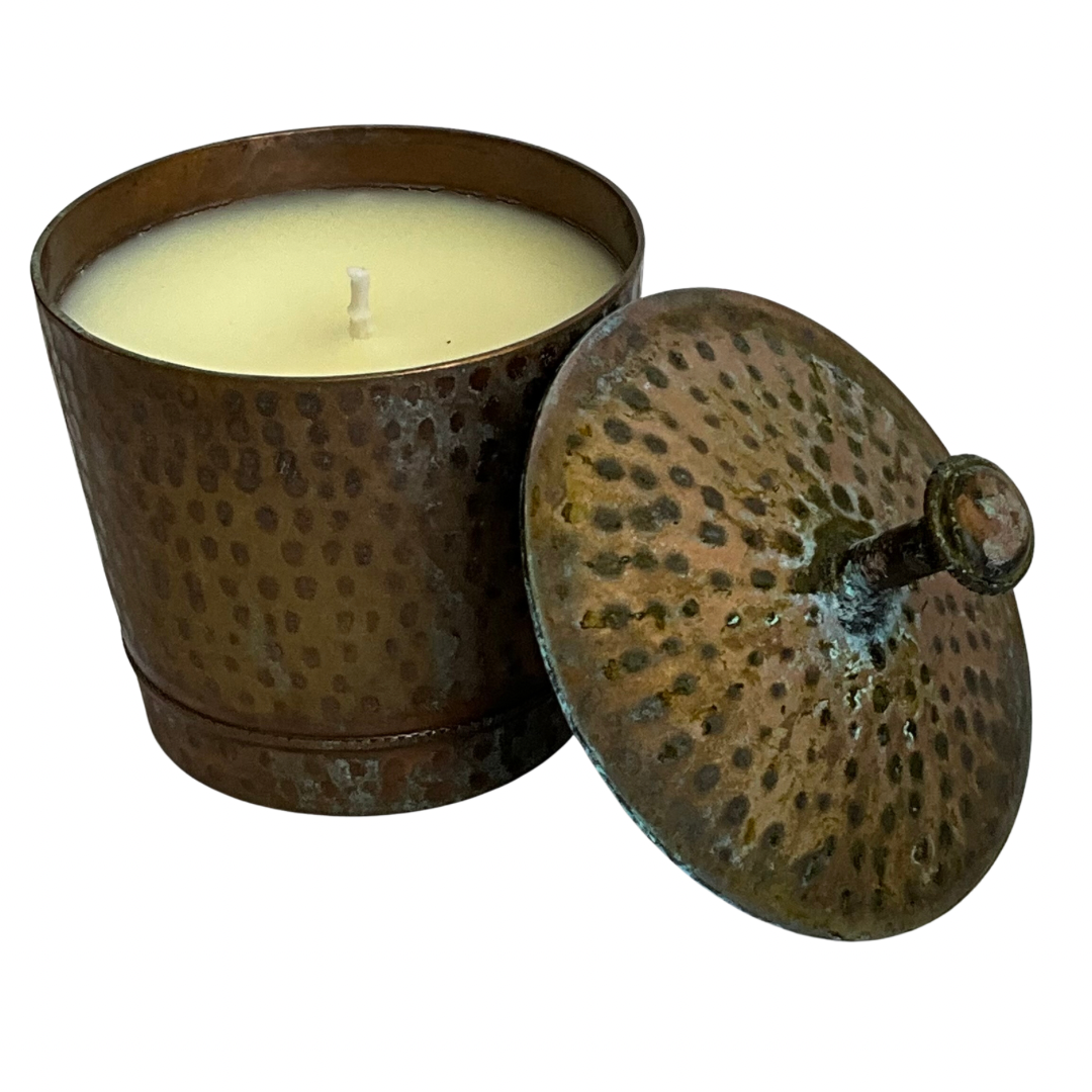 Hammered Hand-Patinated Metal Gardenia Candle #2