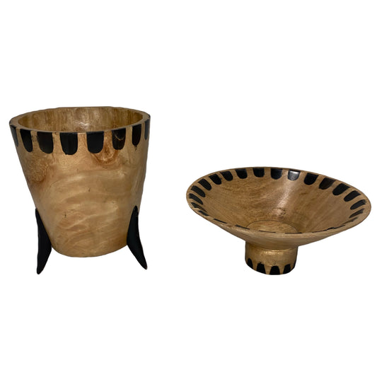 Wood & Horn Inlaid Bowl & Planter Set