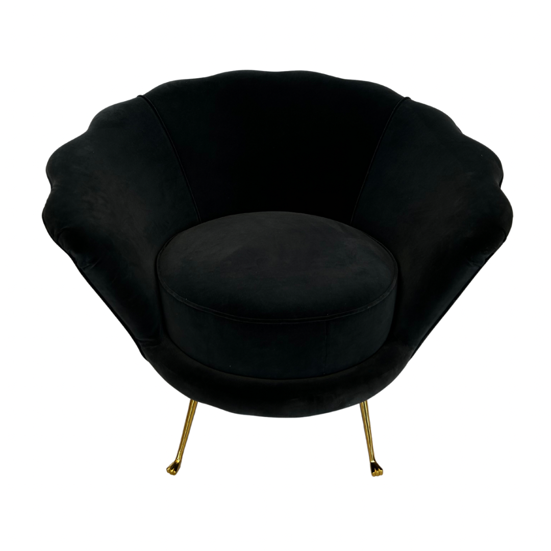 Scalloped Velvet and Brass Lounge Chairs