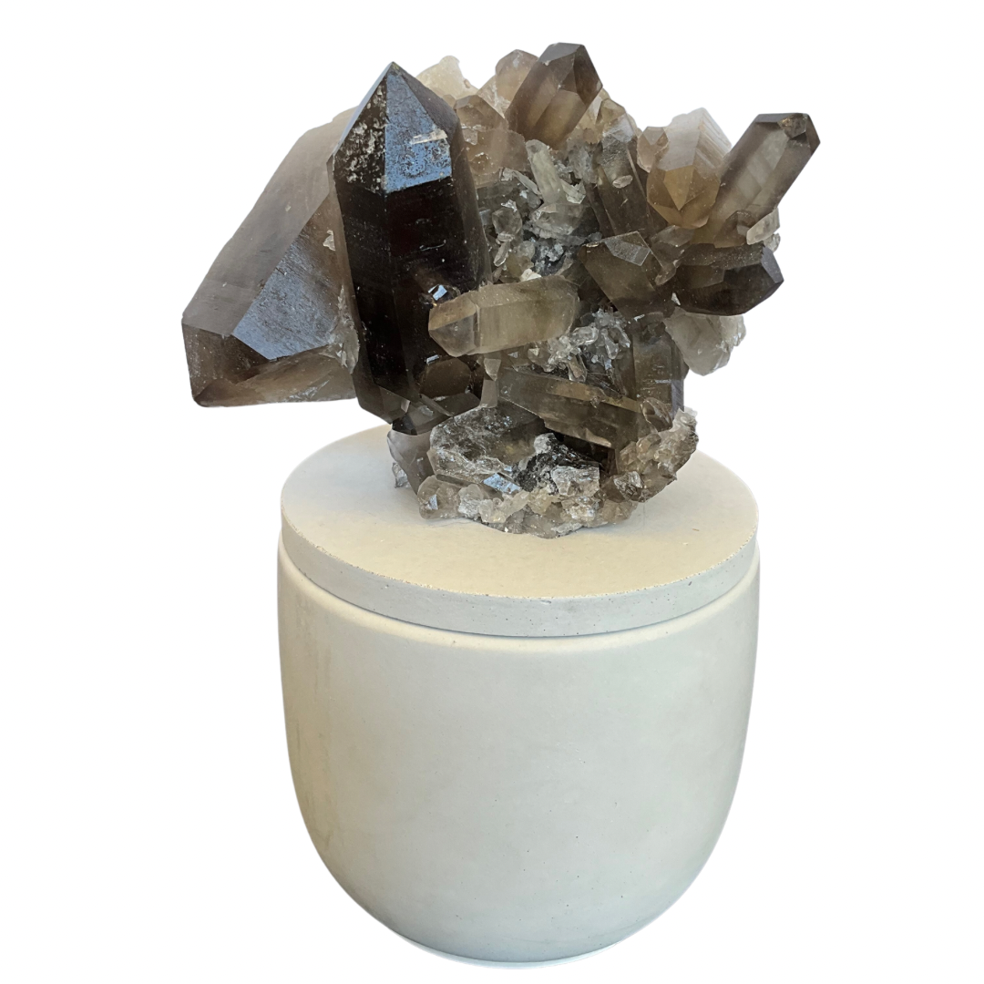 Smoky Quartz Generator Cluster Lid Candle