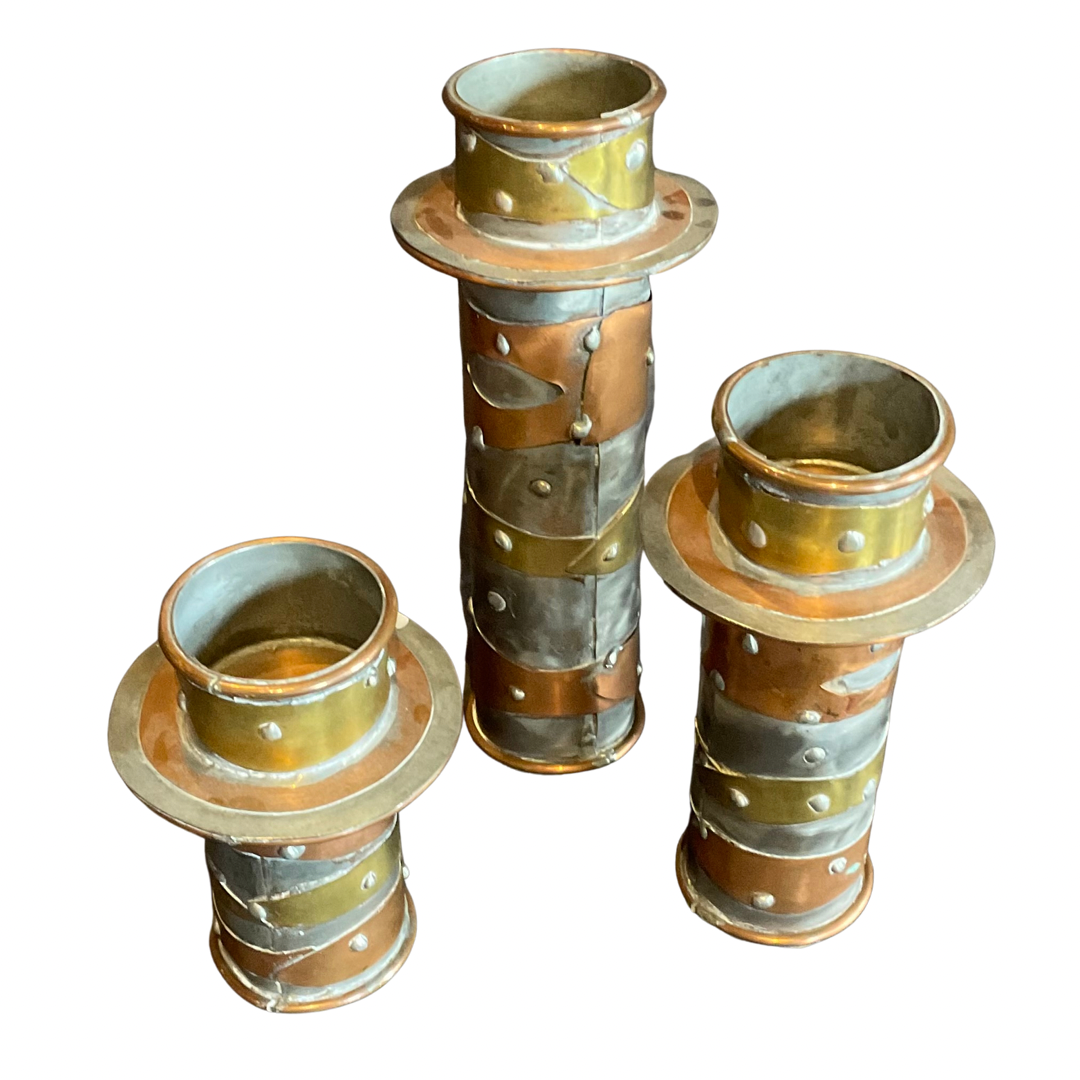 Set of 3 Mixed Metal Candle Holders