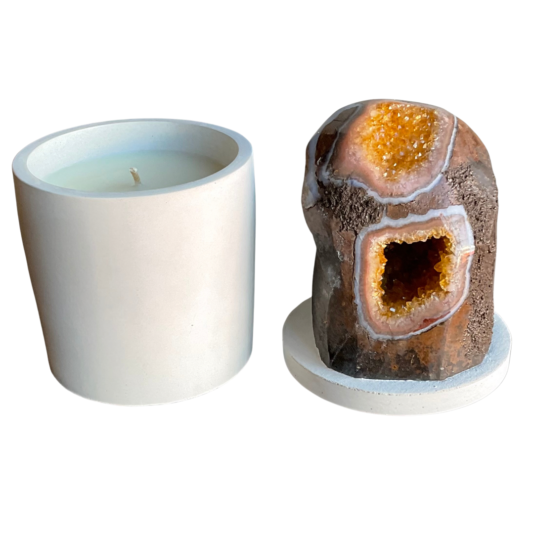 Citrine Crystal Vug Geode Lid Candle