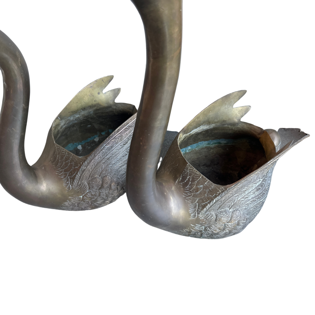 Pair of Brass Swans