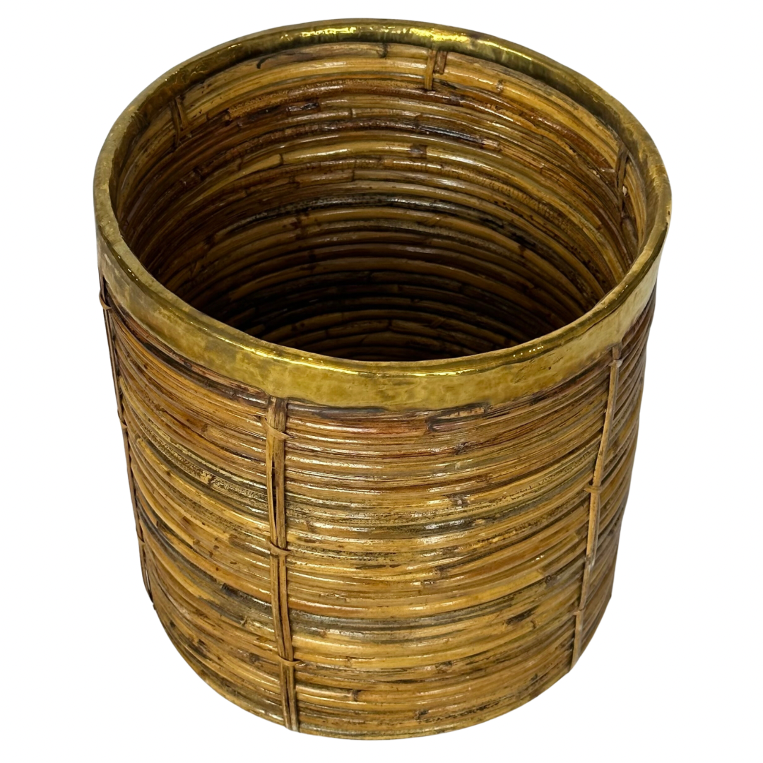 Medium Rattan & Brass Woven Basket
