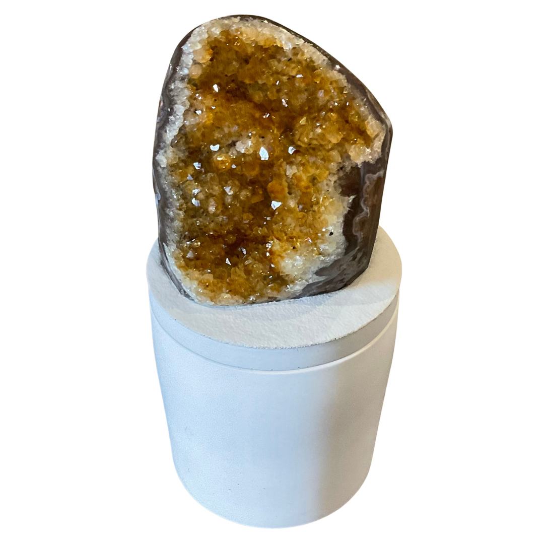 Gardenia Candle with Citrine Geode Crystal Lid
