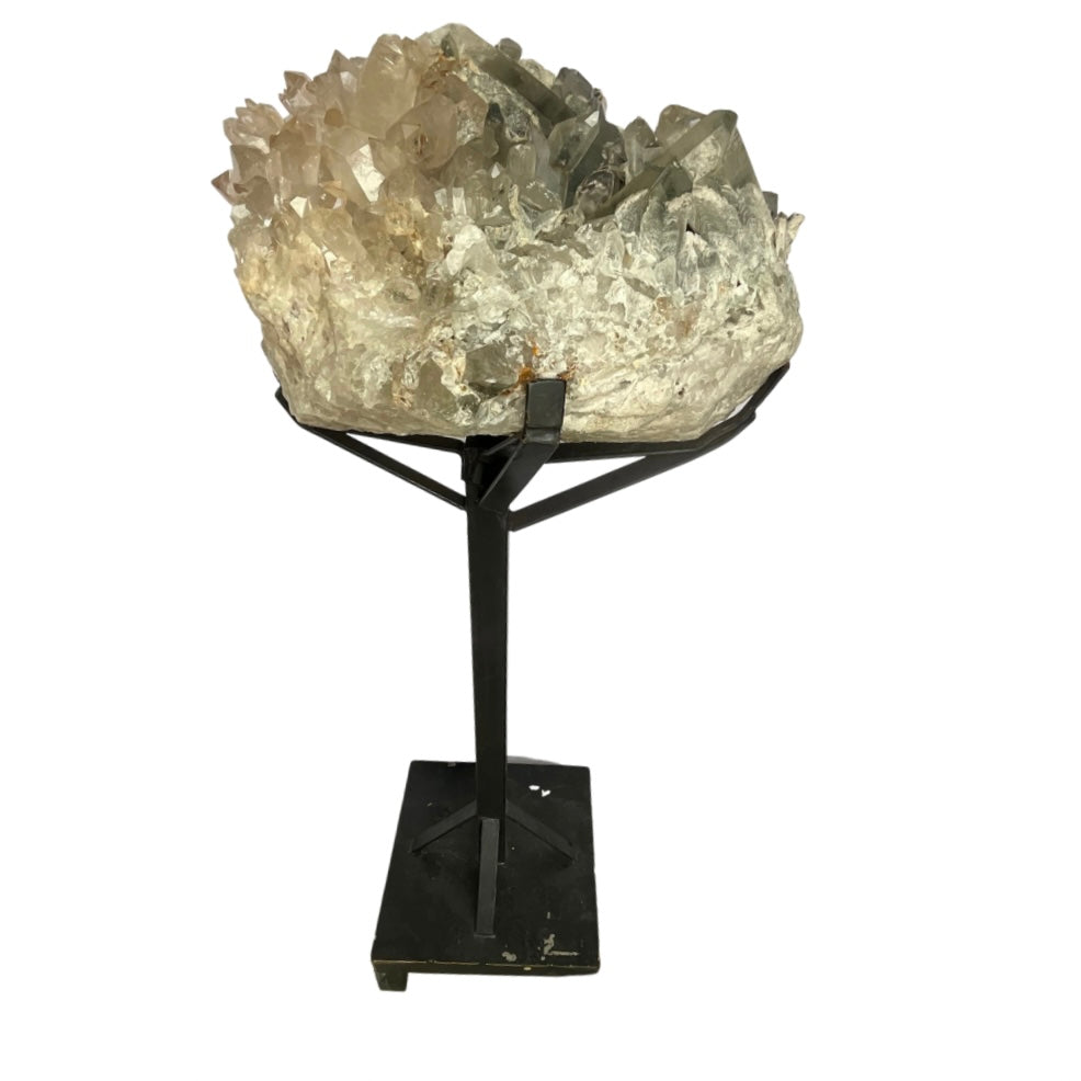 Extra Large Quartz Crystal Cluster on Metal Stand