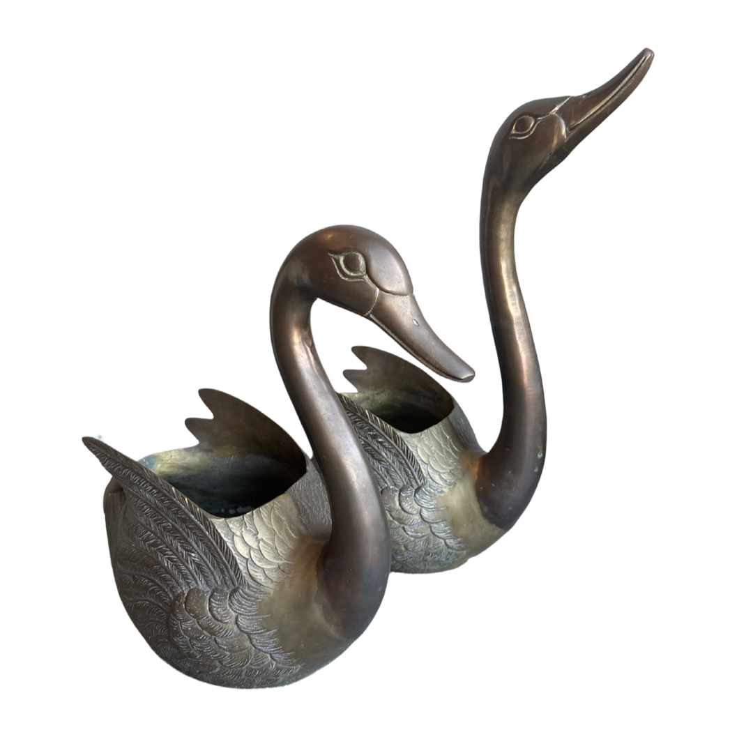 Pair of Brass Swans