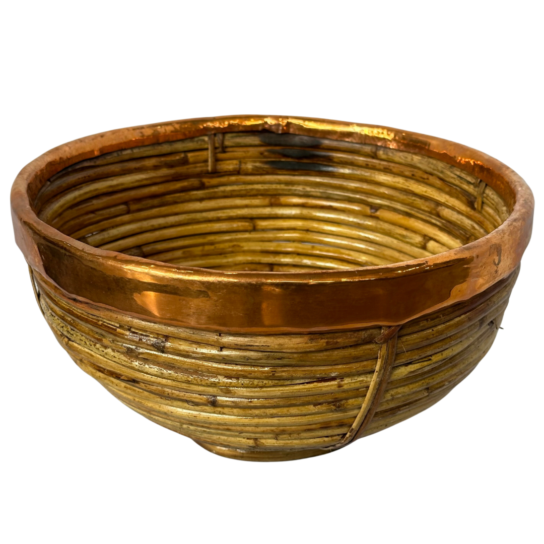 Rattan Bowl with Copper Trim