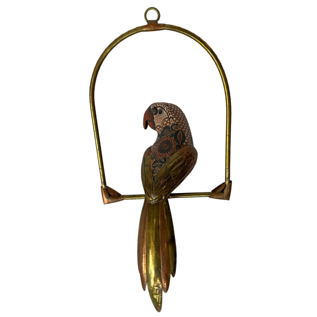 Sergio Bustamante Brass Copper & Wood Parrot