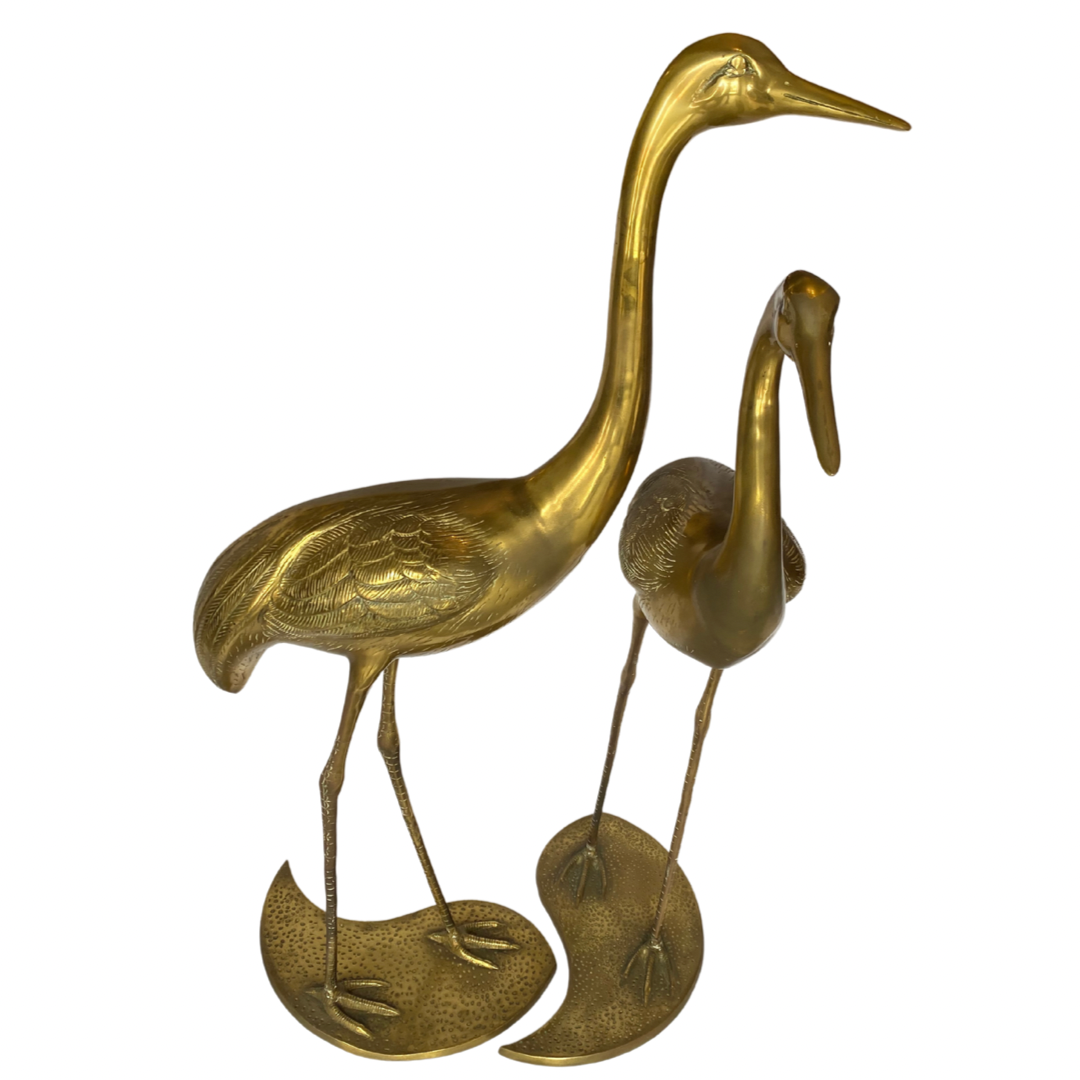 Pair of Brass Interlocking Cranes