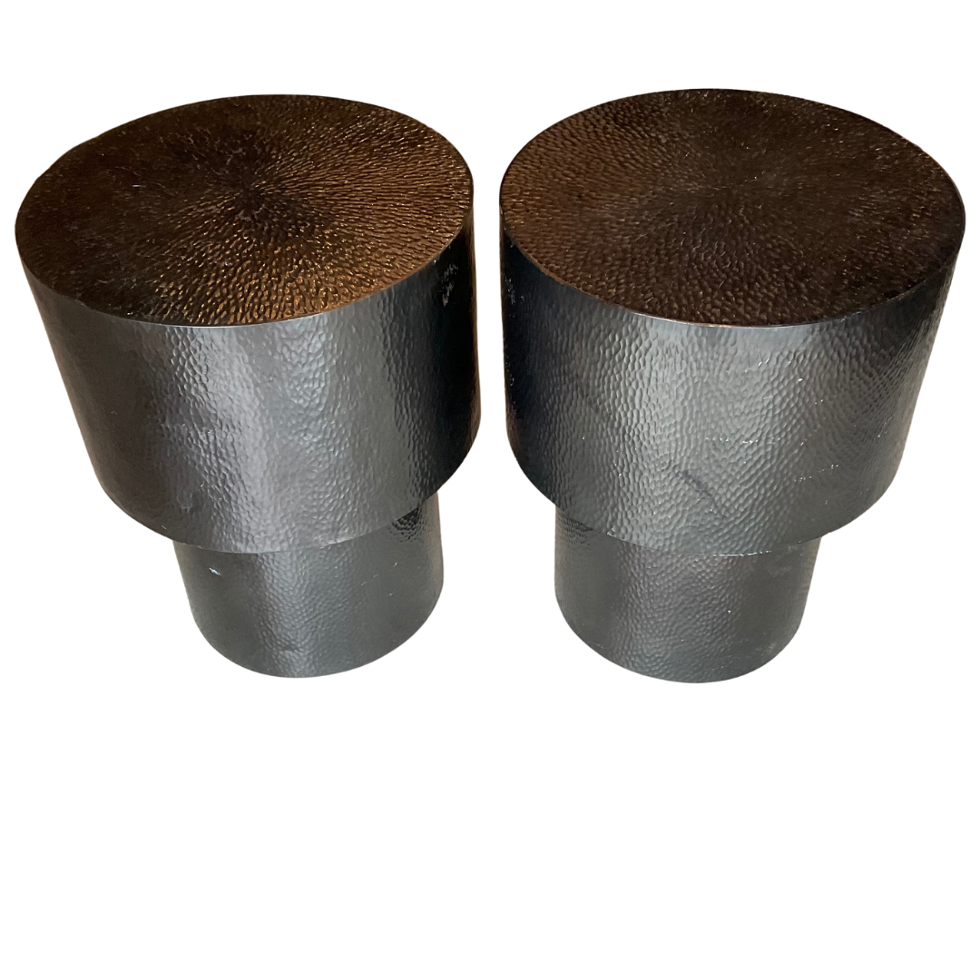 Pair of Hammered Copper Cylinder Tables