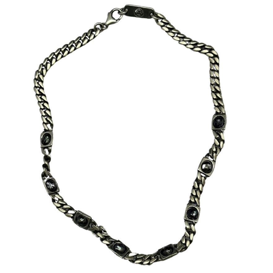 Sterling Silver Necklace with 8 Black Pearls