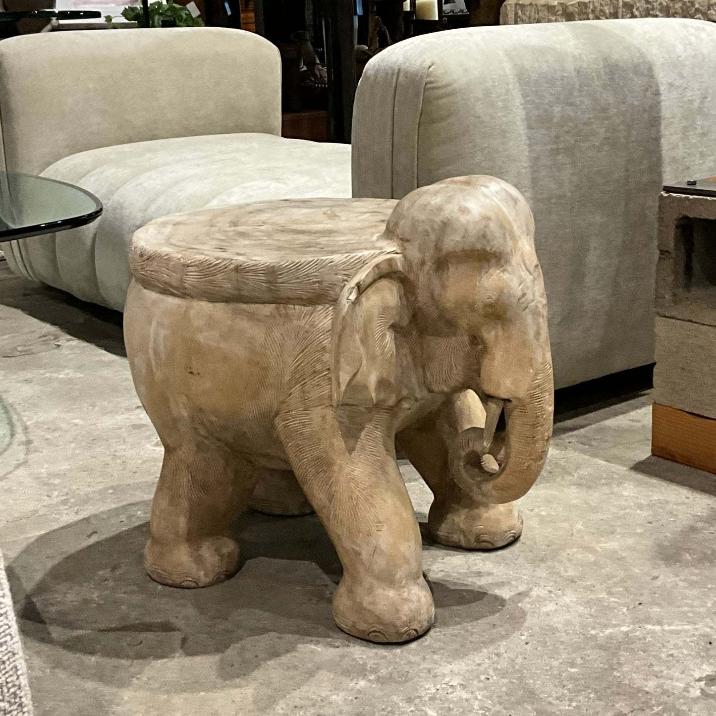 Solid Wood Carved Elephant Stool