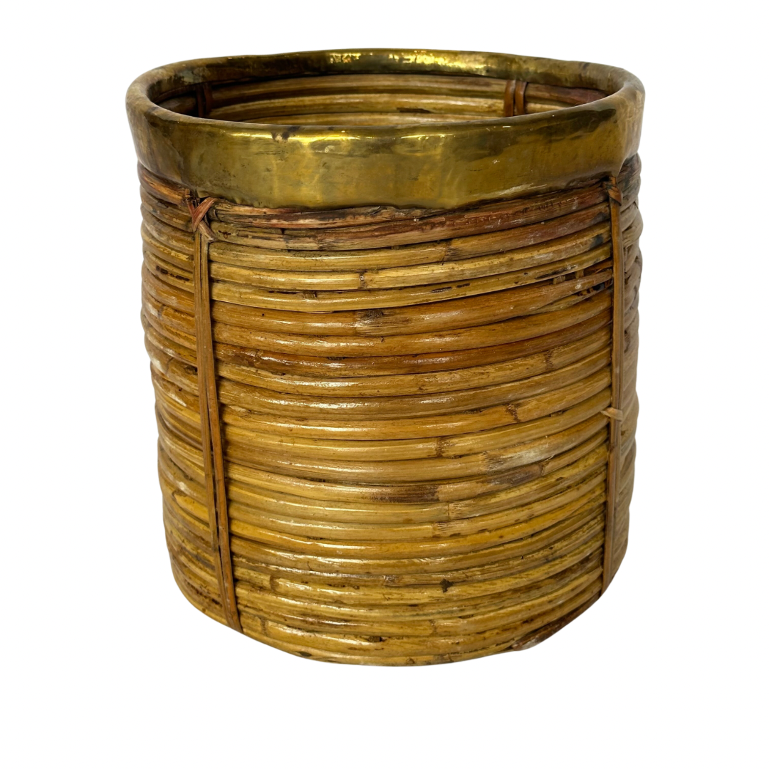 Small Rattan & Brass Trim Basket