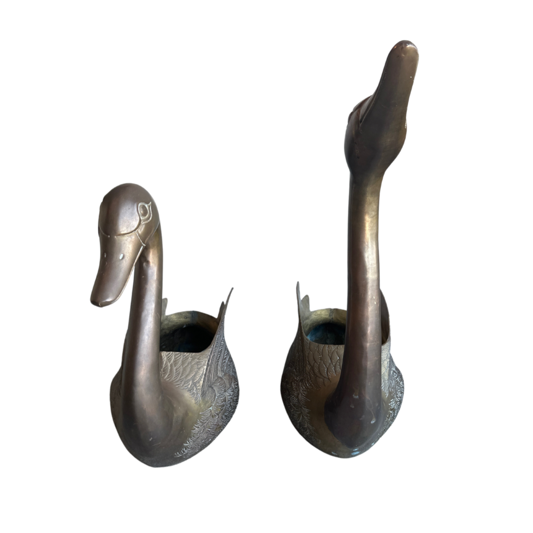 Pair of Brass Swans