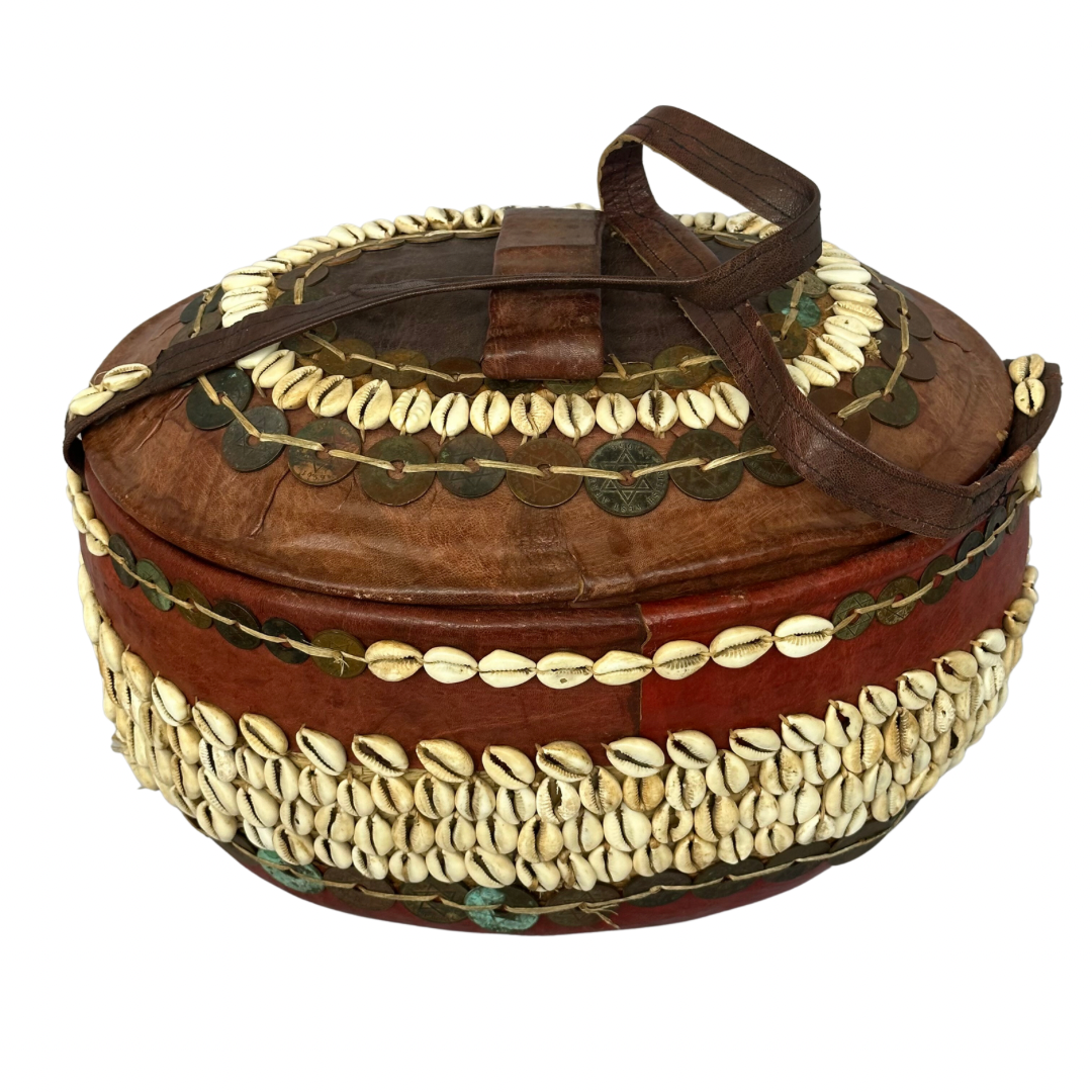 Red Nigerian Leather & Cowrie Shell Basket