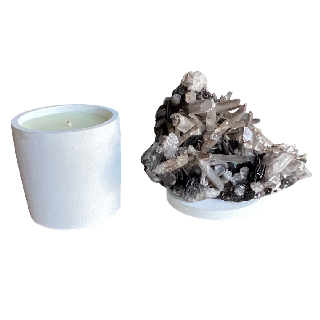 Hematite on Quartz Crystal Lid Candle