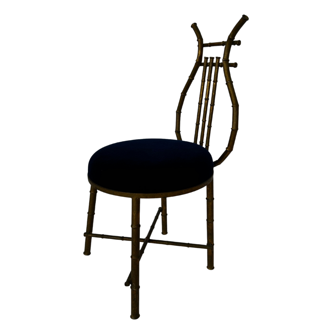 Gilt Metal Chair with Blue Velvet Seat