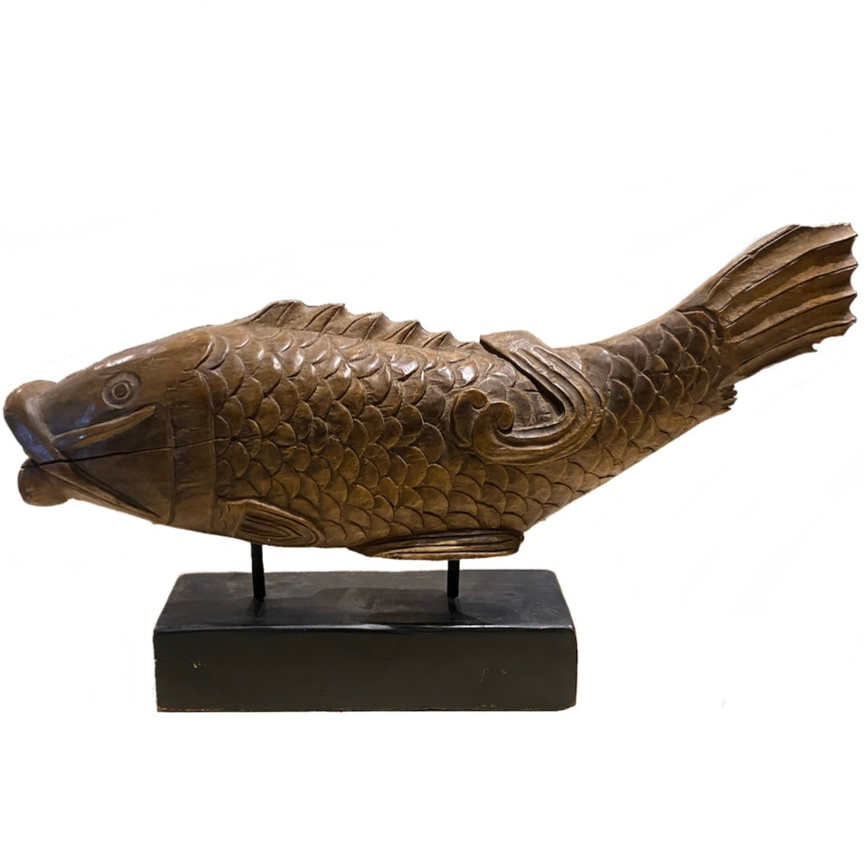Carved Wood Catfish on Wood Stand