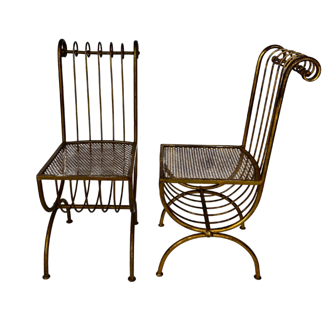 Pair of Vintage Gold Tone Metal Chairs