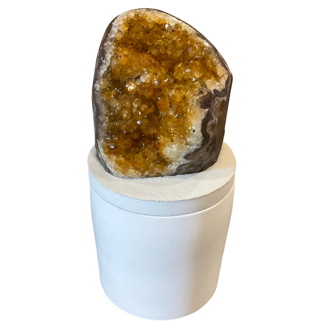 Gardenia Candle with Citrine Geode Crystal Lid