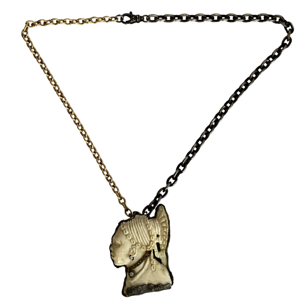 Carved Bone Necklace with Diamonds