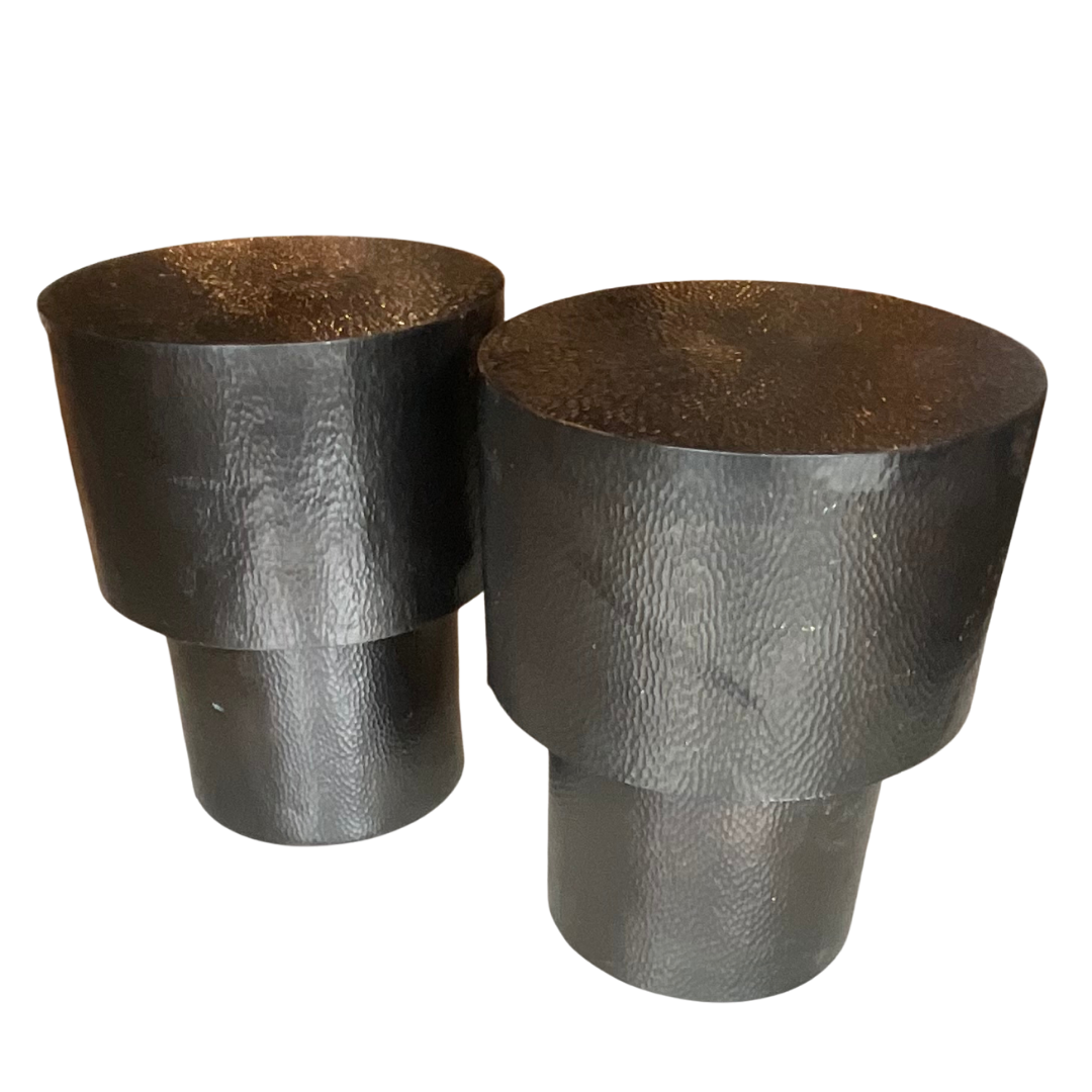Pair of Hammered Copper Cylinder Tables