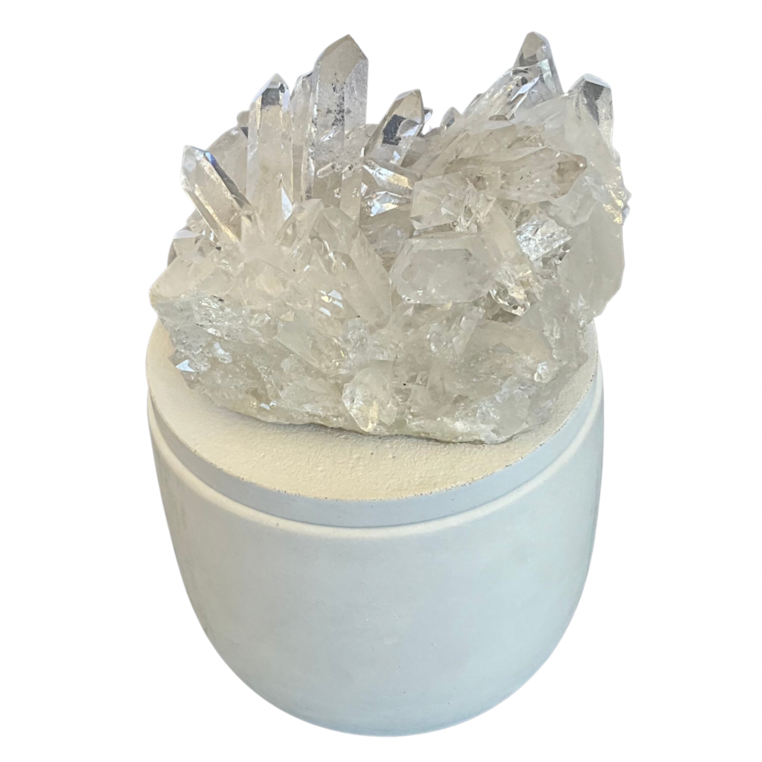 Large Clear Quartz Crystal Cluster Lid Gardenia Candle