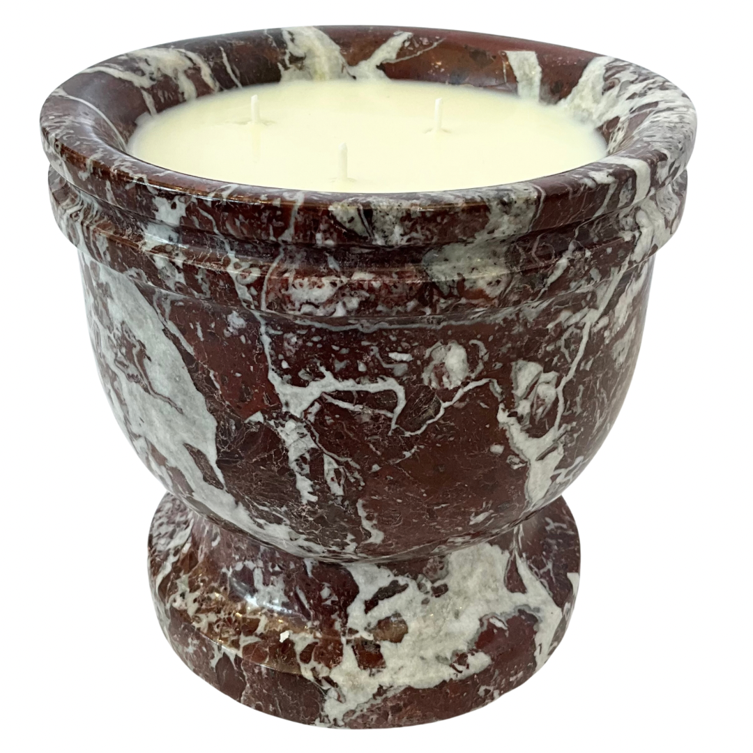 Red & White Swirl Marble Gardenia Candle