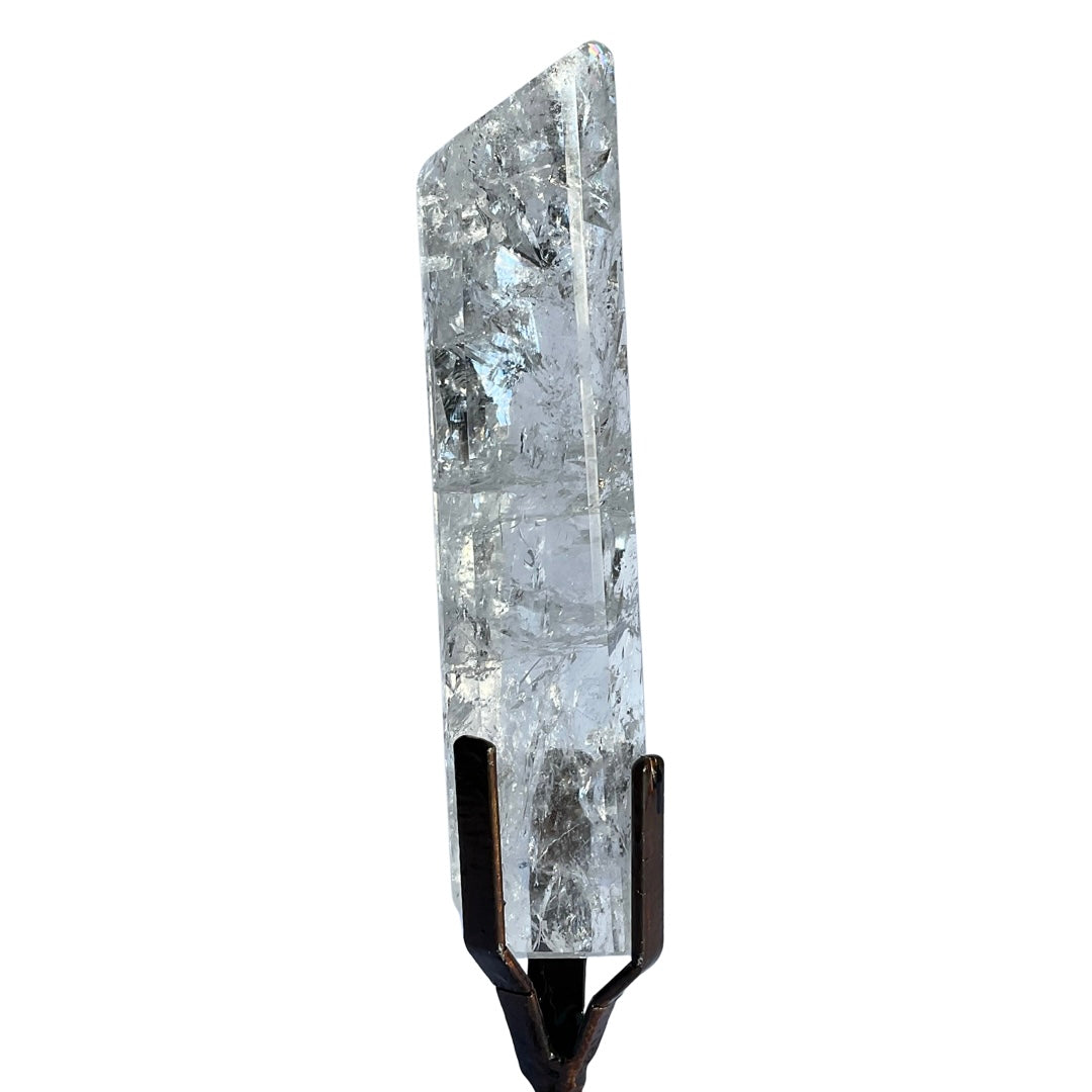 Lemurian Quartz Crystal on Metal Stand