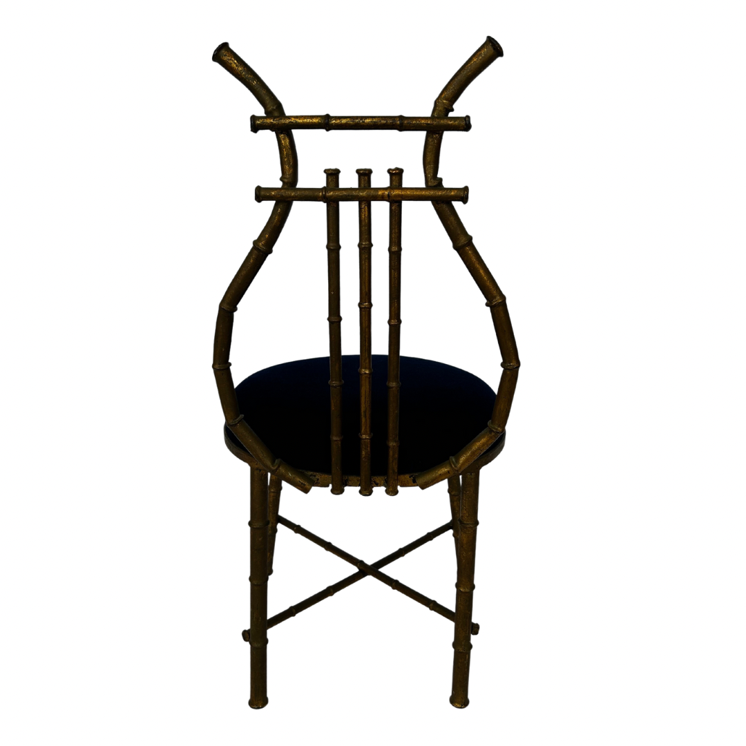 Gilt Metal Chair with Blue Velvet Seat