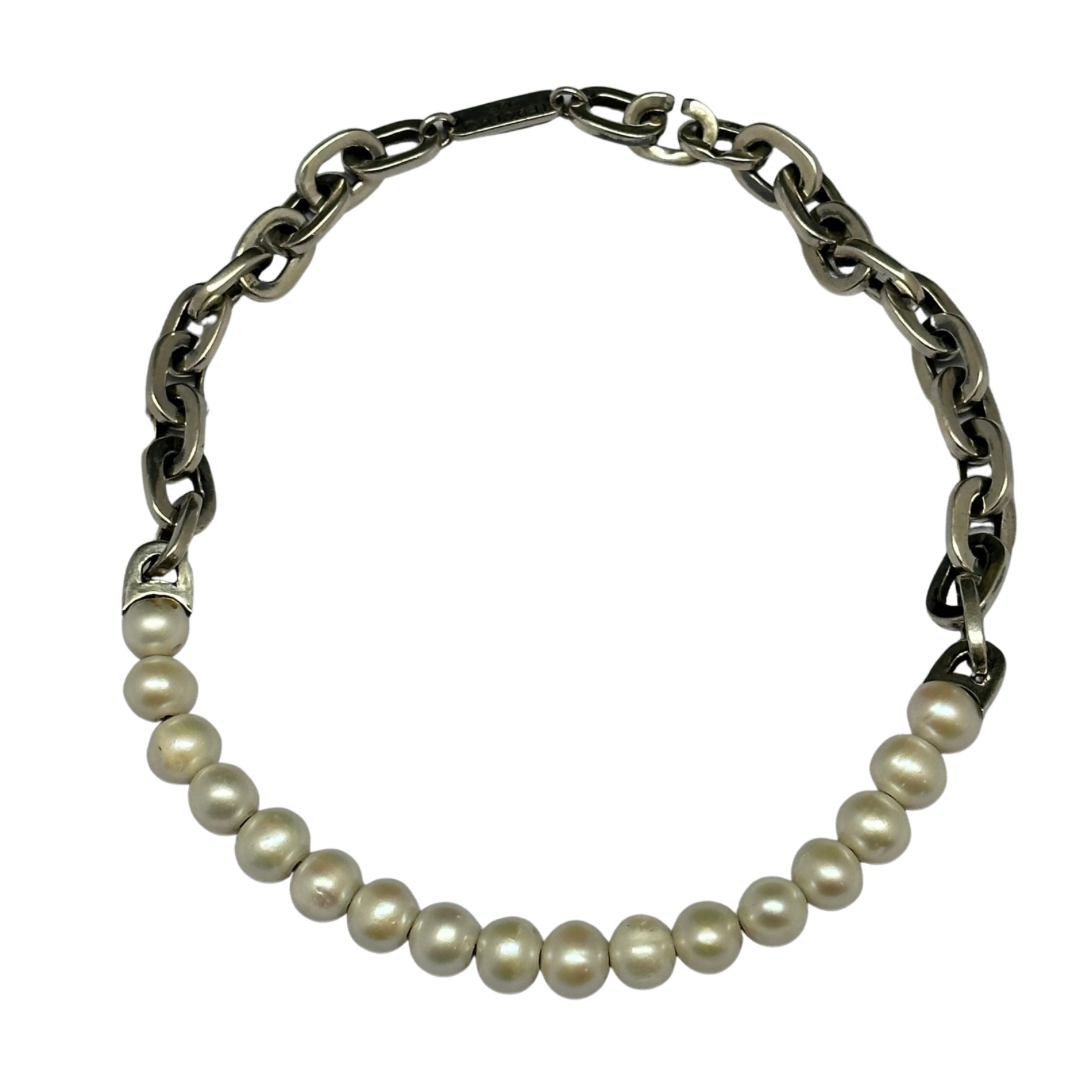 Silver Link Necklace with 17 Pearls