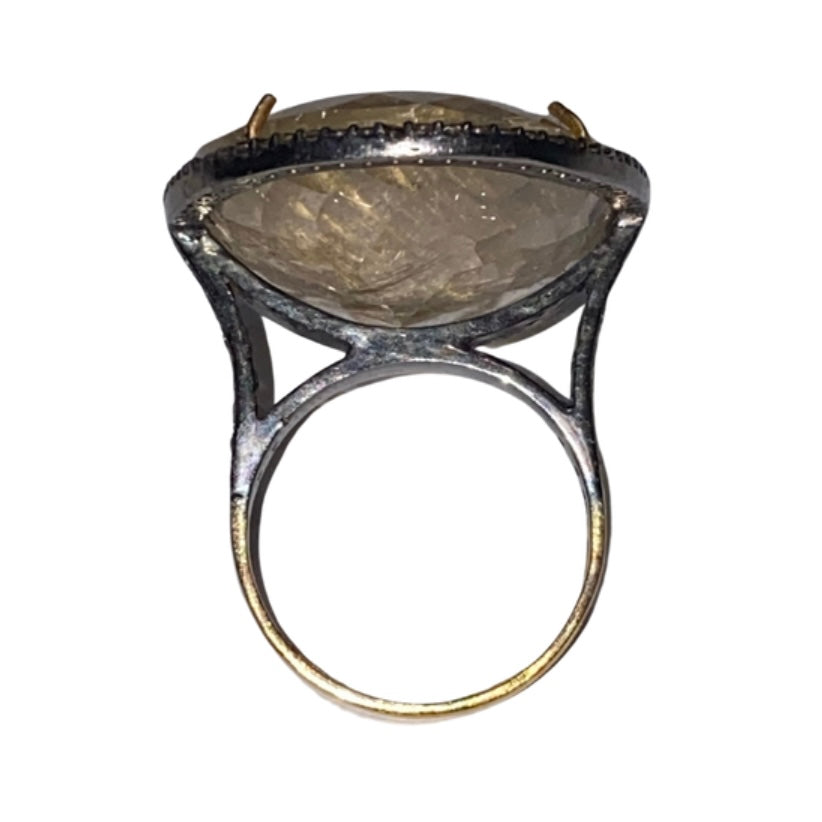Rutilated Oval Quartz & Diamond Ring