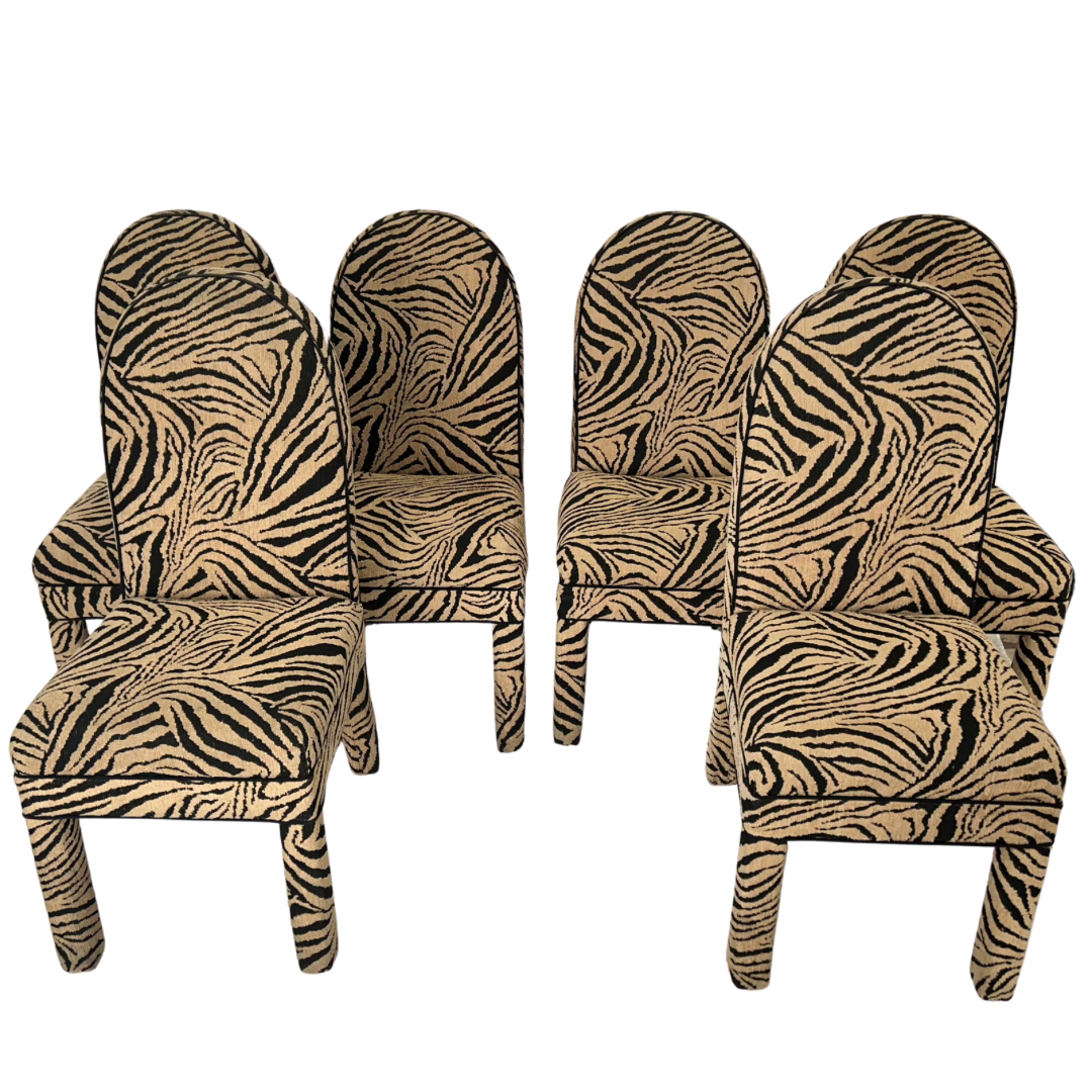 Set of 6 Zebra Print Upholstered Dining Chairs