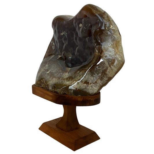 Quartz Crystal with Agate Band on Wood Stand