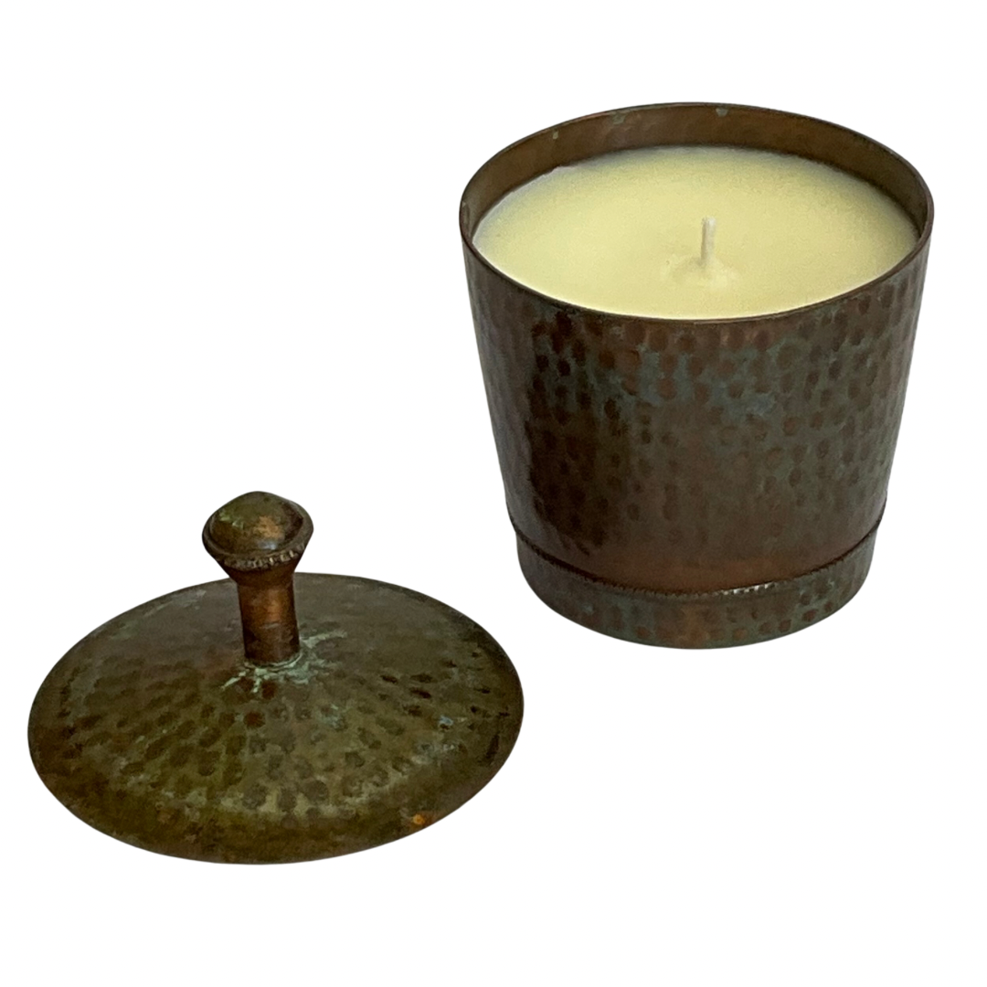 Hammered Hand-Patinated Metal Gardenia Candle #1