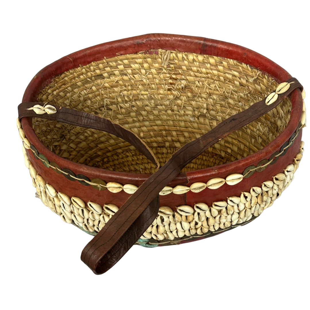 Red Nigerian Leather & Cowrie Shell Basket