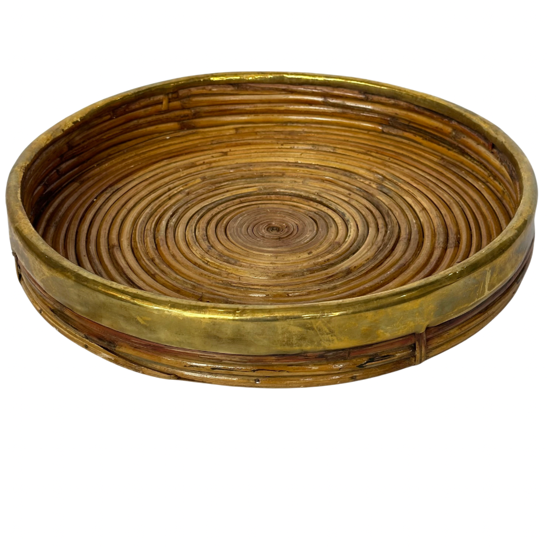 Rattan Woven Charger with Brass Trim Top