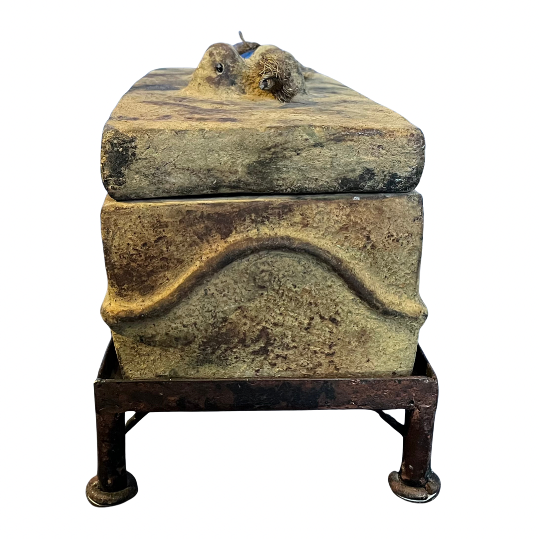 Abstract Ceramic Box on Metal Stand