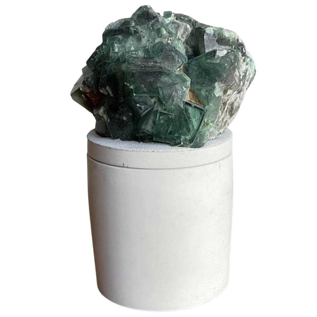 Cubic Lg Green Fluorite Cluster Lid Candle