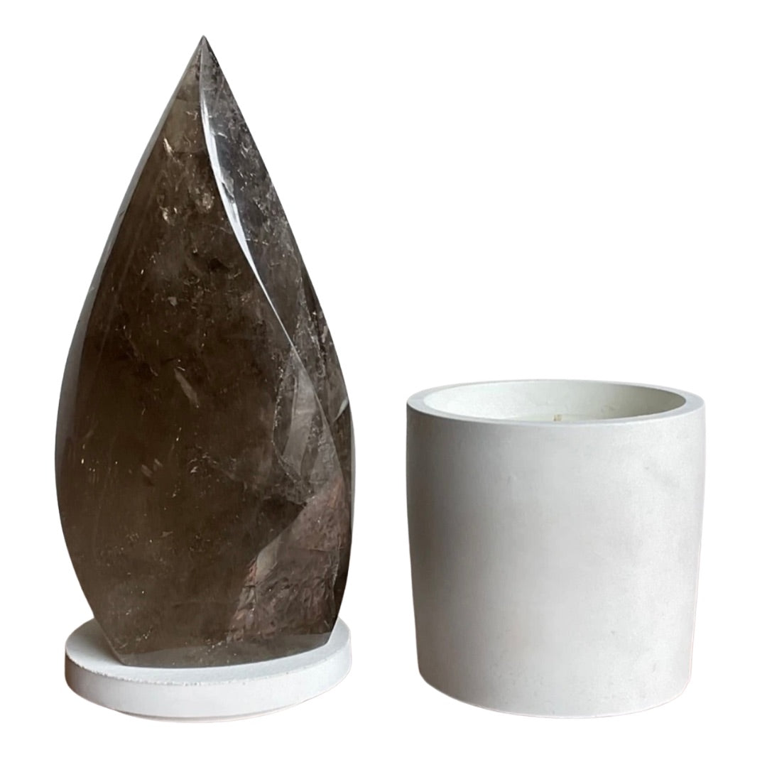 Polished Smoky Quartz Flame Lid Candle